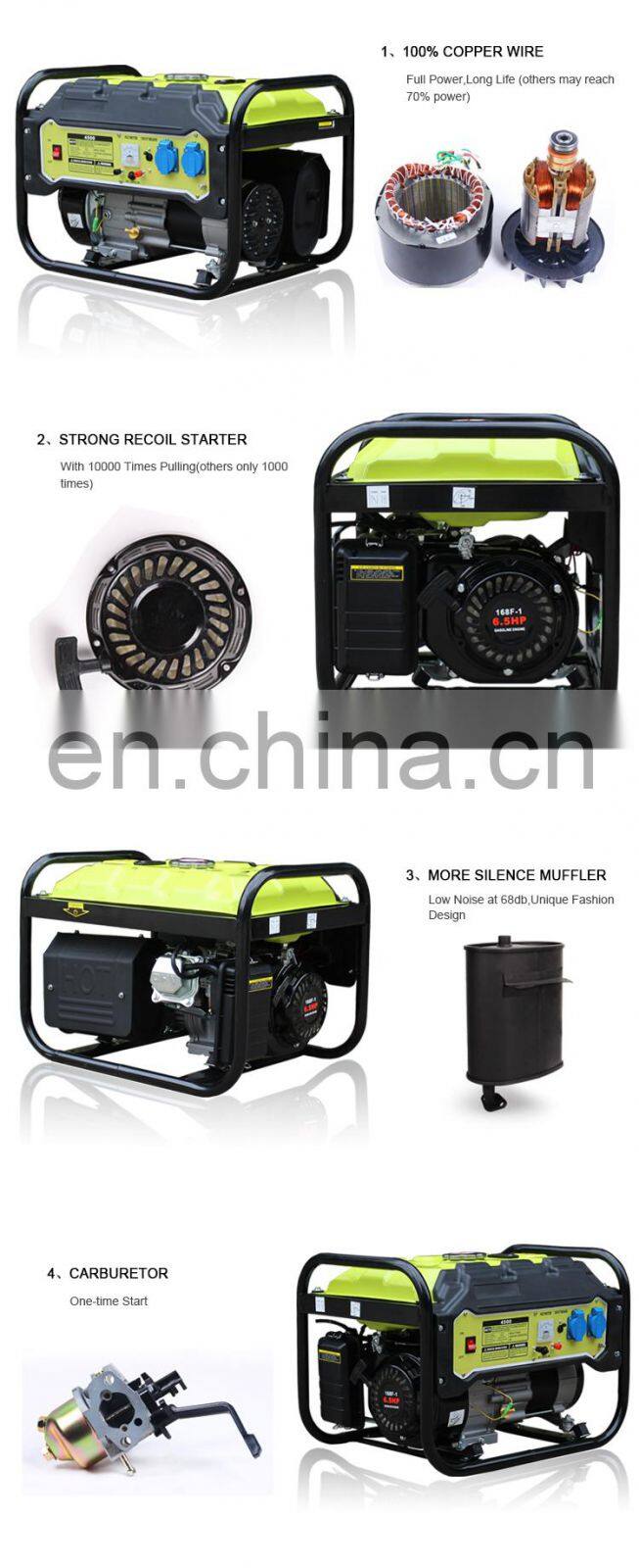 BS2500 BISON China Taizhou Home Use Standby 2kw Cooper Wire Recoil Start Electric Start Portable Generator