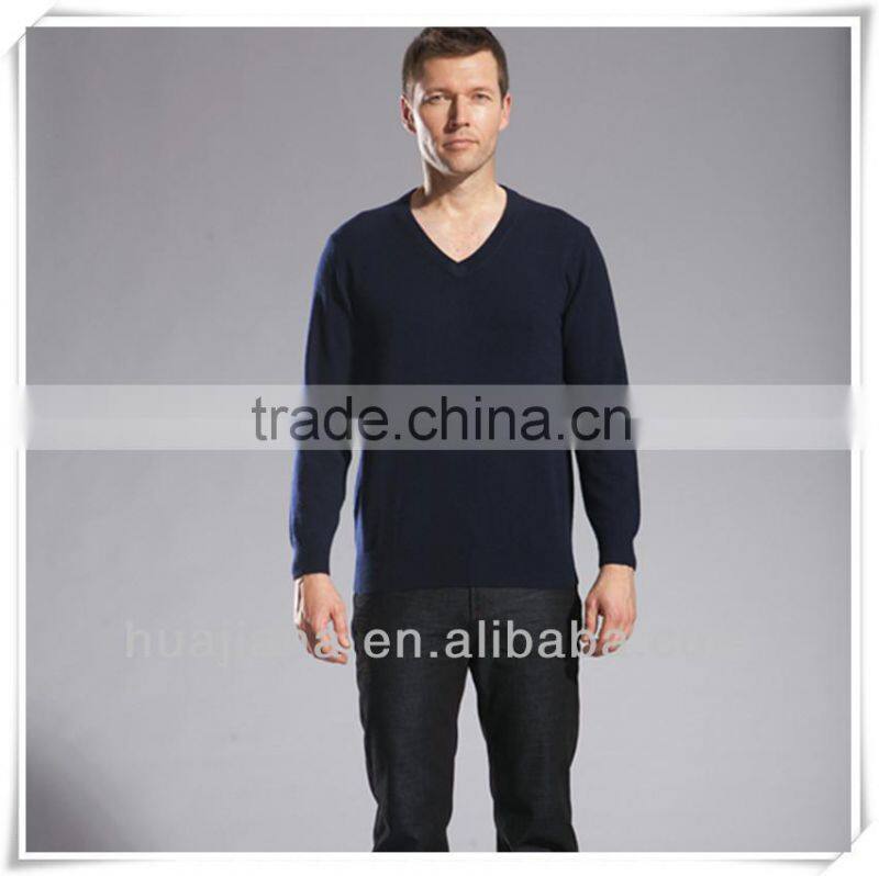 Flat kitting 100% cashmere men's V neck sweater