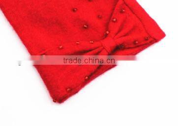 Women Simplex Beading Cuff Red Wool Knitted Glove