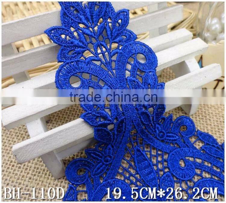 Factory Cheap 8*11.1" Water Suloble Floral Nylon Knitting Embroidery DIY Royal Blue Lace Collar Neck Design