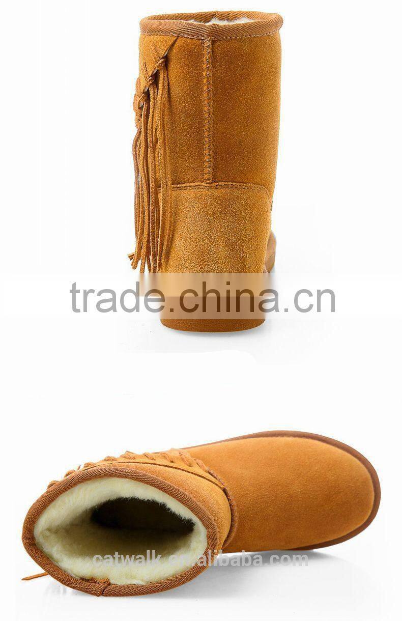 Fashion winter snow boots woman wedge boots tassel boots light brown color three color option