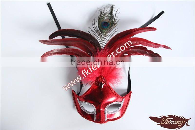 Bachelorette Party Supplies Rose Red Turkey Feather Mardi Gras Mask