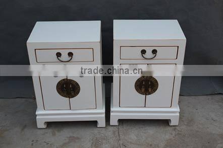 Chinese antique reproduction wooden white small bedside cabinet