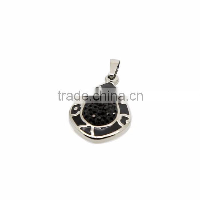 Factory Direct Price 2016 Latest Design With Logo Enamel Black Stainless Steel Pendant With Rhinestone