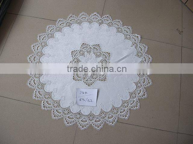 MZ white 100% polyester round with lace table cover