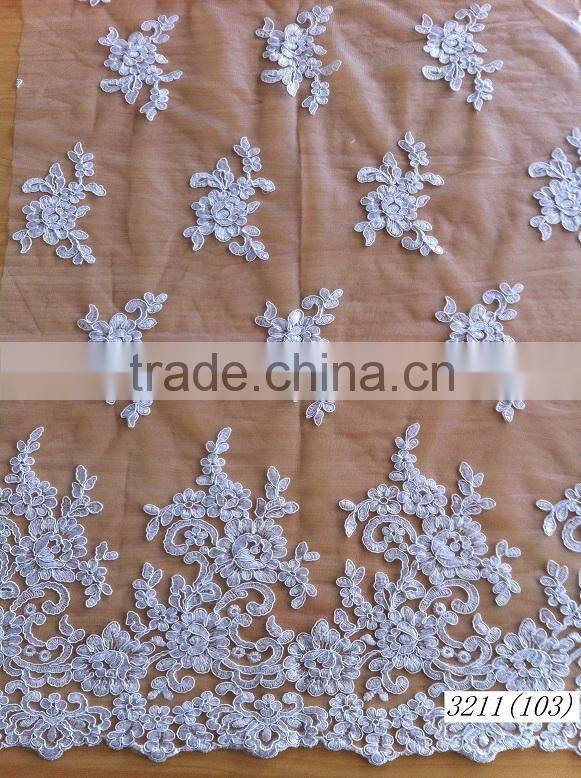 2015 new design white bridal lace fabric for wedding dress
