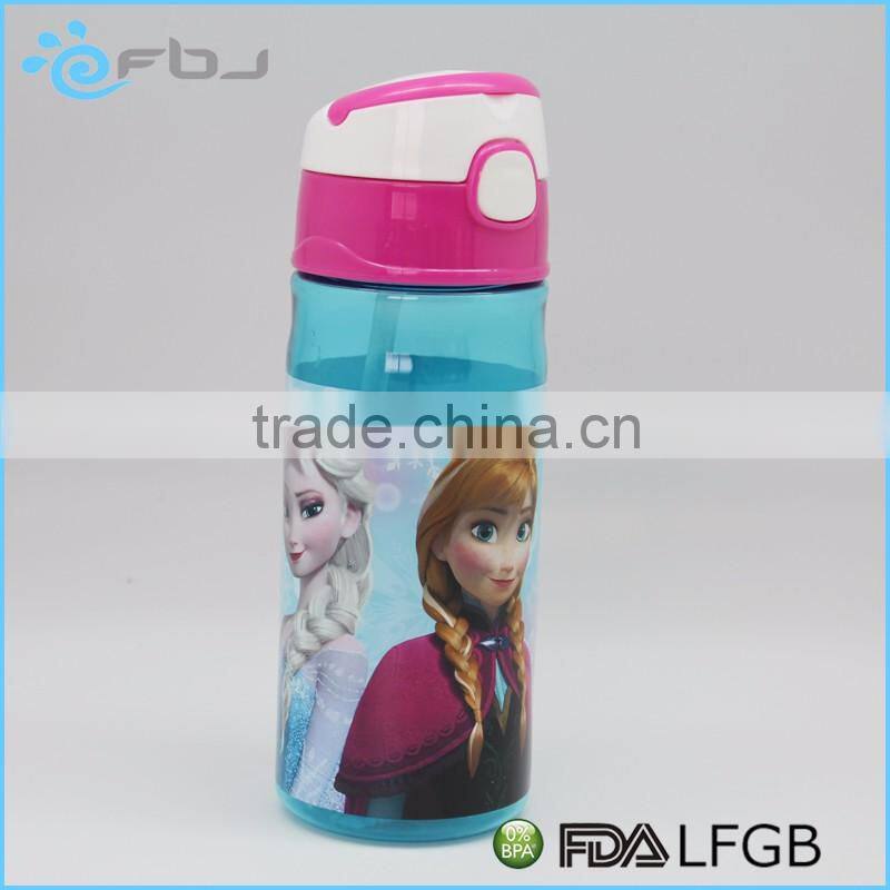 Cartoon Style Plastic Drinking Children Water Bottle With Flexible Straw /