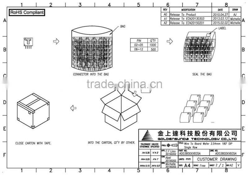 2.54mm Wire to PCB 8 Pin Connector 2 ~ 18 Pin Available DIP 180