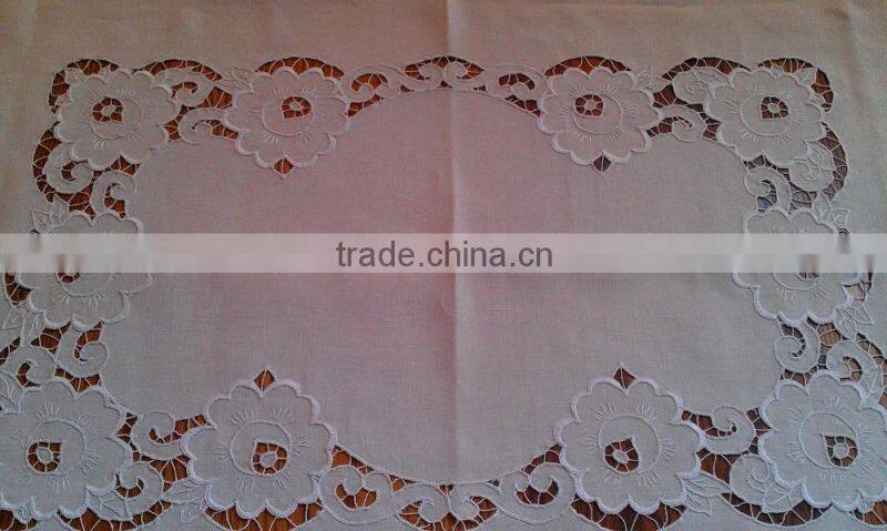 Hand embroidered linen table cloth No.12