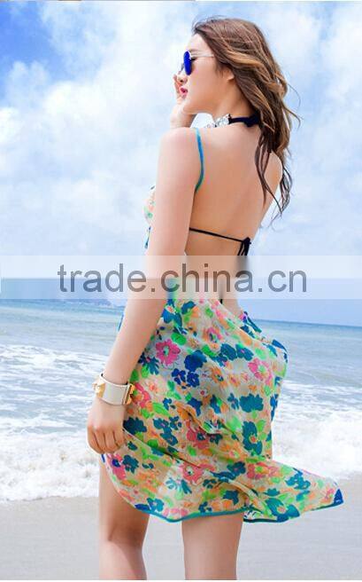 Fashion scarf 2015 hot selling green floral beach bikini wrap dress