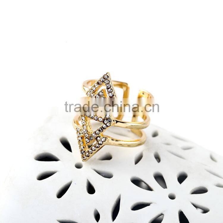 cheap wholesale fashion crystal hollow rhombus gold alloy ring multi layered gold ring