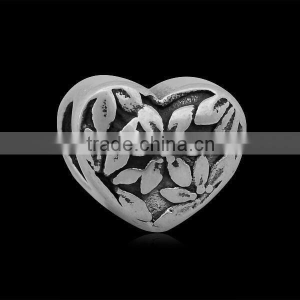 Ready Stock 316 Stainless Steel Flower Pattern Heart European Charm Spacer Beads DIY Jewelry Accessory Manufacturer SEB-LG119