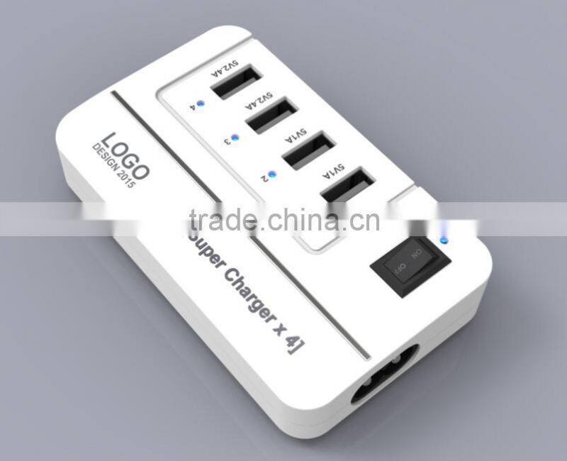 20W 4 Port Multiple USB Family-sized Desktop Rapid Charger Multi Travel Power Adapter for USB-Charged Devices(Black)