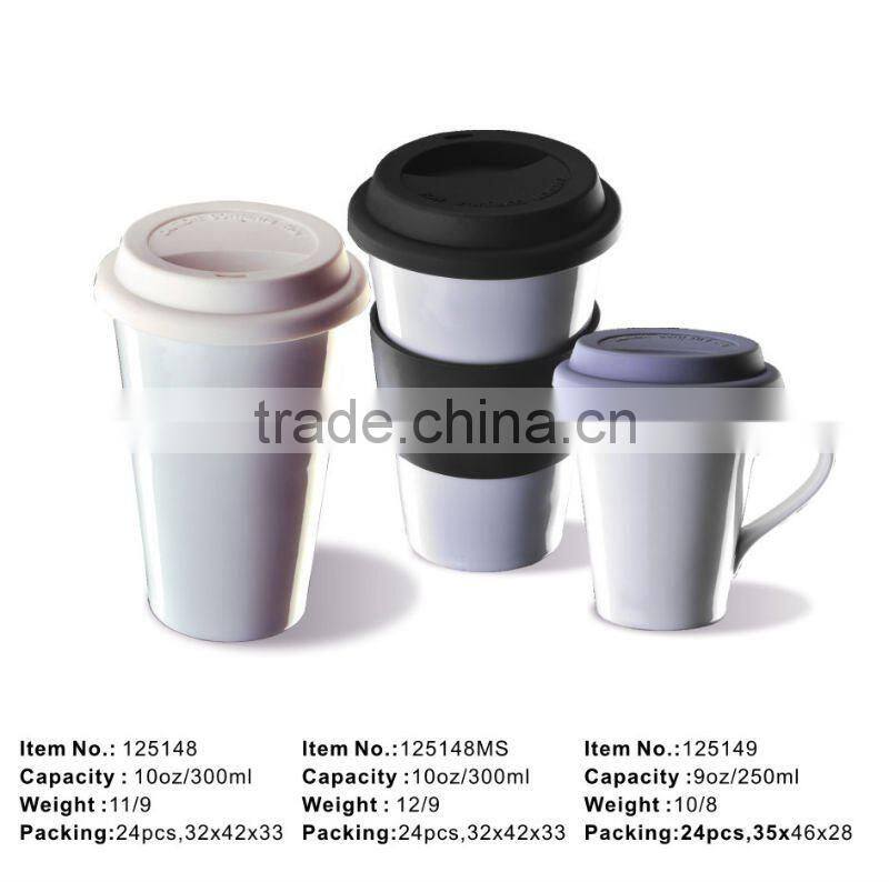 14OZ porcelain coffee single/double wall mug with silicon lid sublimation mug