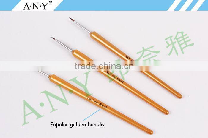 ANY Nail Art Beauty Care 3PCS Golden Wooden Handle Nylon Nail Brush Set