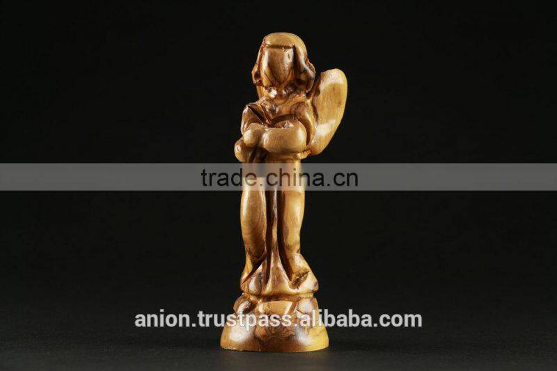 Olive Wood Carved Holiday Figurine Of Angel. Medium Size.