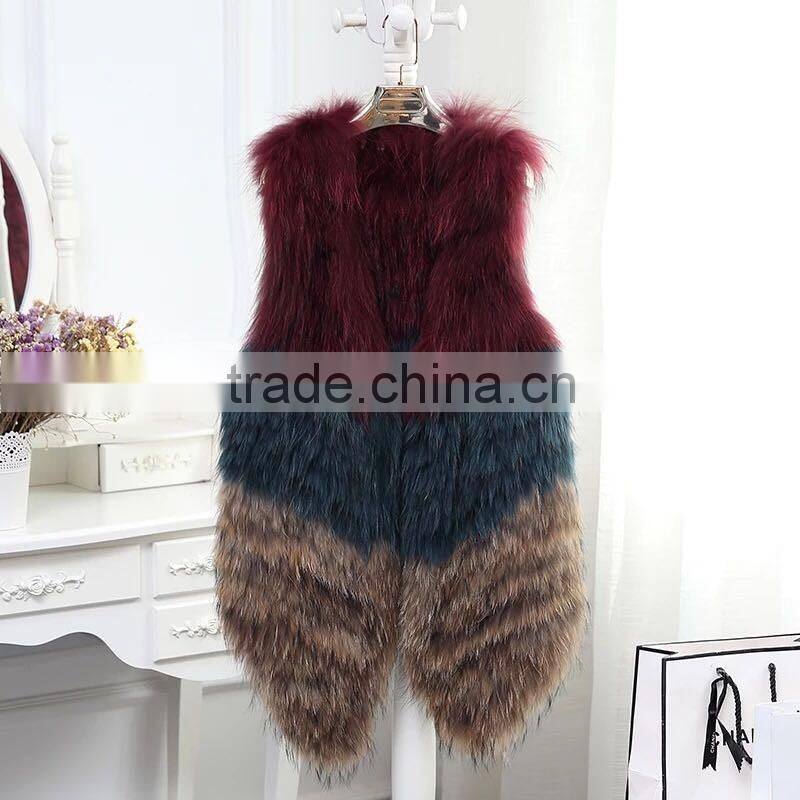 Brand new Real raccoon fur knitted vest charming winter coat for elegant lady good quality