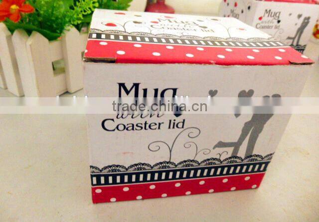 creative simple barrel shape of white120 oz carved sakura gift ceramic coffeee mug with lid