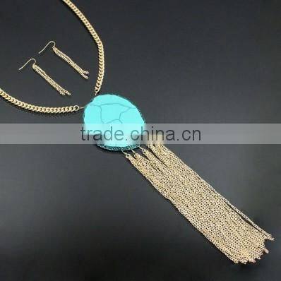 Turquoise Stone Fashion Tassel Necklace Set