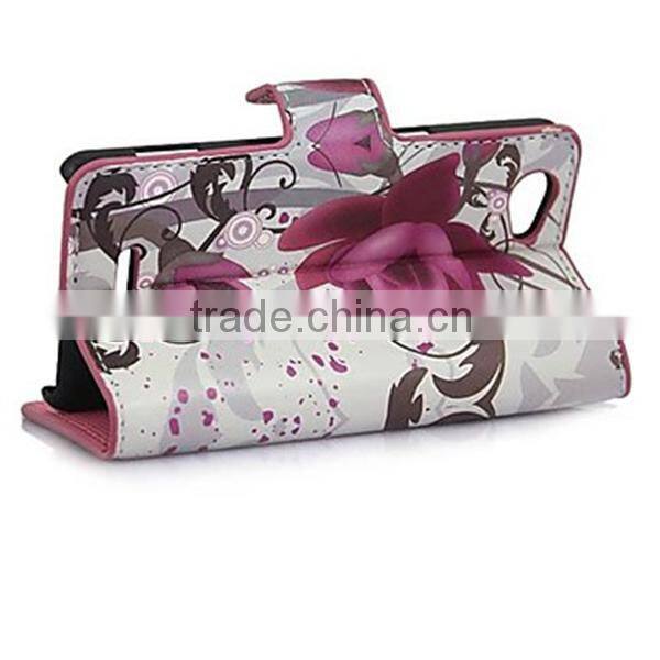 Elegant Purple Flower Pattern PU Leather Case with Stand and Card Slot for Sony Xperia M C1905