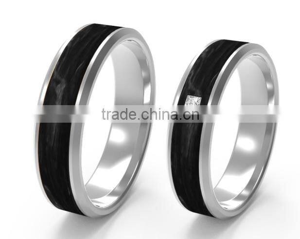 925 Sterling Silver Solid Carbon Fiber Men Rings Bands