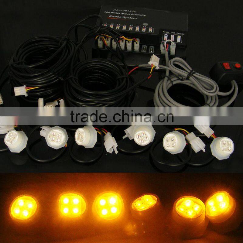 120W, 6 LED Bulbs Hide-A-Way Emergency Hazard Warning Strobe Light Kit (SR-H52012-6LED),Amber Colors