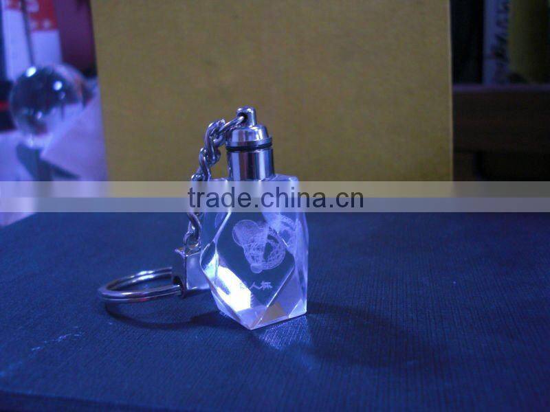 pure printed picture flash light crystal glass keychains with child for small gift (R-0840