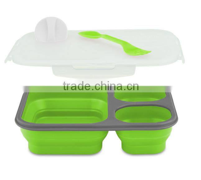 3 Compartments Lunch Box Silicone Kids Food Storage Boxes