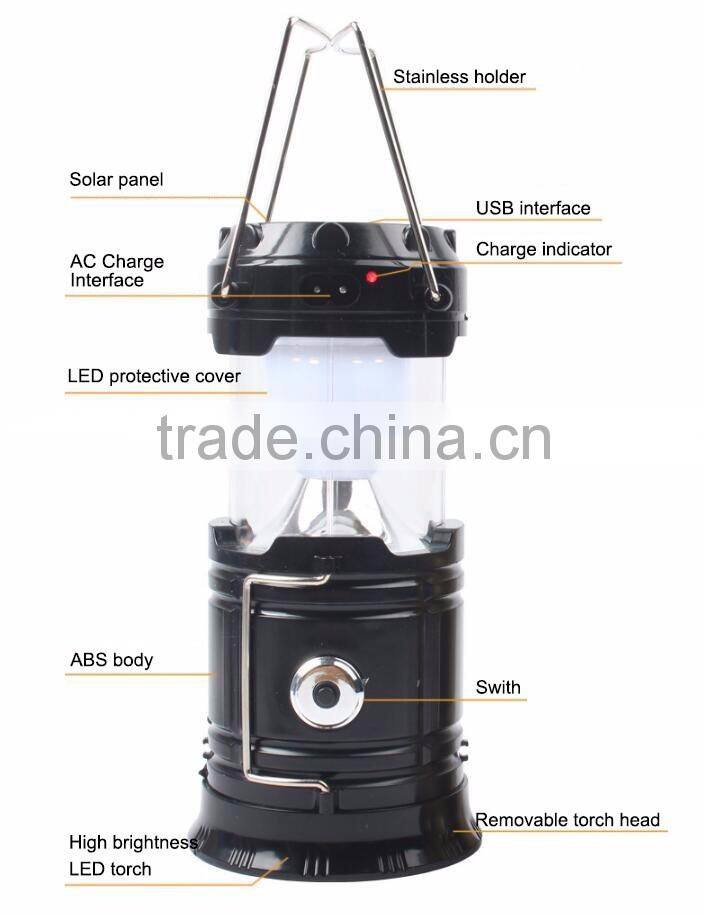 rechargeable solar power LED camping lantern with cellphone charge fuction