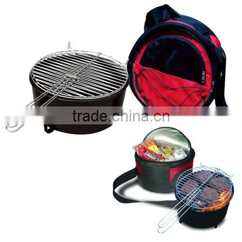 Portable charcoal BBQ grill with cooler bag
