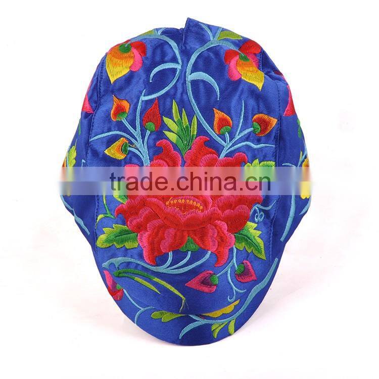 National style vogue hat canvas hmong cap 3d flower embroidery hat in wool yarn