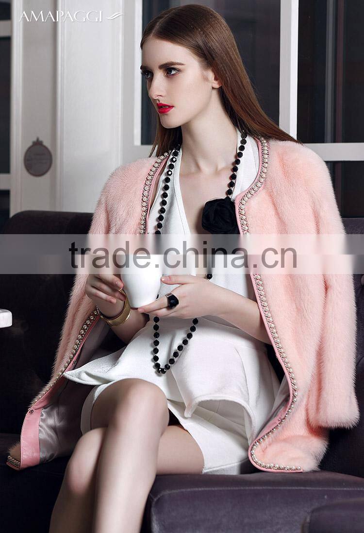 Wholesale customized white mink fur winter coat for women