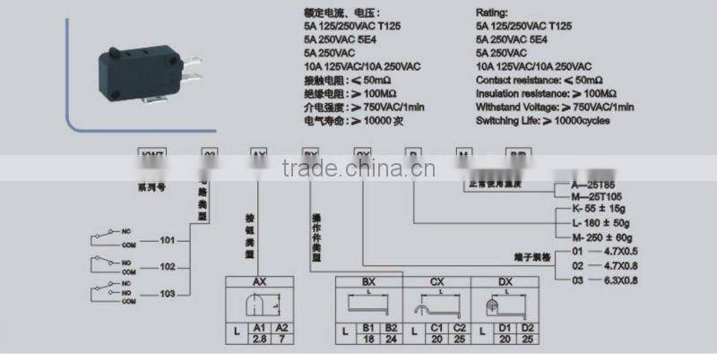 'KW4-03 micro switch t105 5A 250V