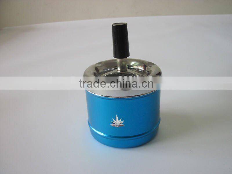 round metal ashtray with lid, spin stainless steel ashtray