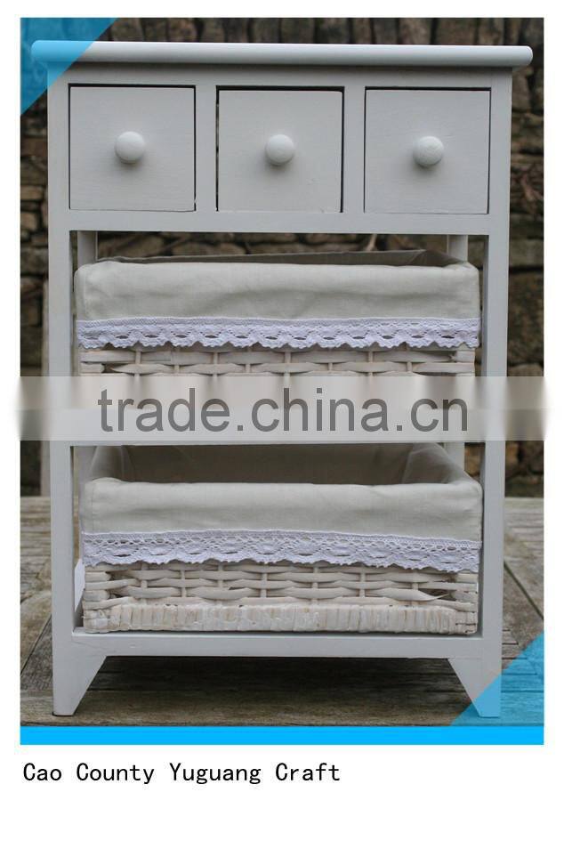 wooden storage cabinet with 3 WOOD & 2 WICKER DRAWERS