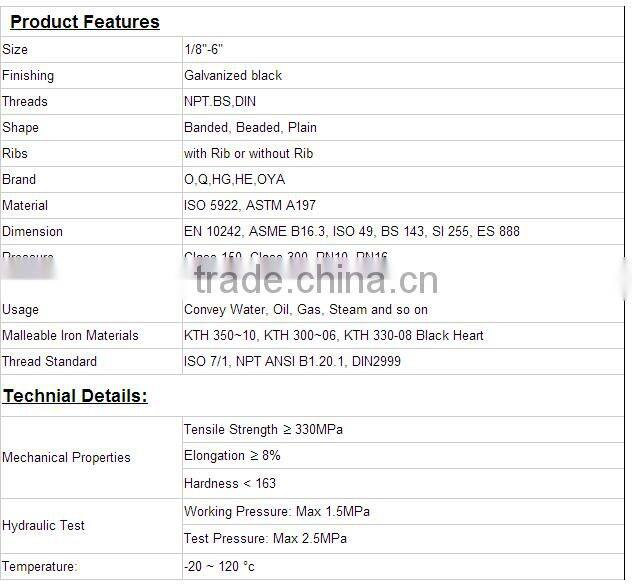 Lower Factoty Price malleable casting iron fitting pipe