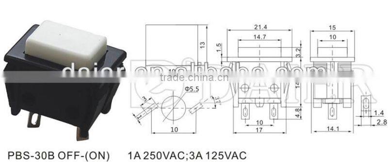 PBS-30B OFF-(ON) black rectangular button push switch