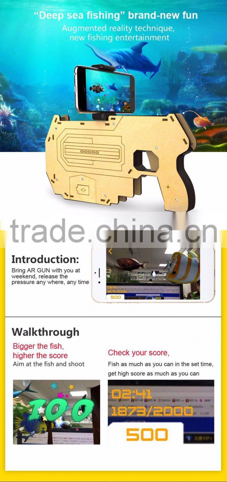 2017 New Arrival AR Gun Mobile Games Control Gun, AR Reality Experience Bluetooth Game Controller Wooden Gun For IOS/Android