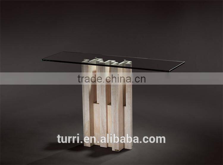 modern nature white marble travertine console table with glass top