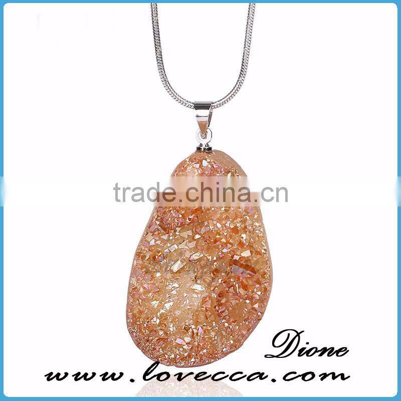 The Latest Hot Sale New Fashion 925 Sterling Silver Druzy Agate Necklace For Woman
