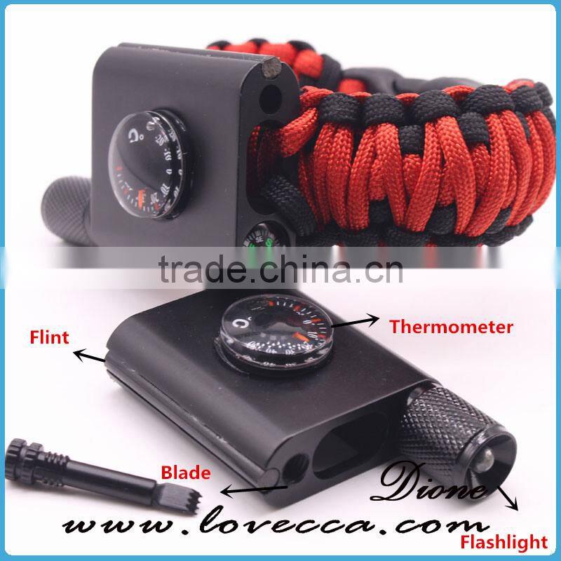 Newest design outdoor survival compass paracord bracelet with LED light