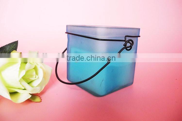 home goods antiques blue glass candle holder with scented wax