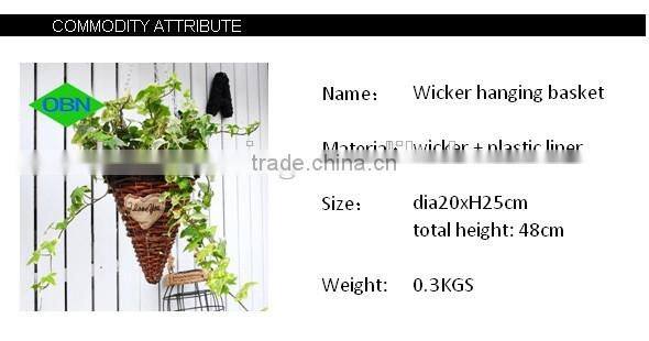 Hot sale wicker decor wholesale rattan flower basket hanging basket