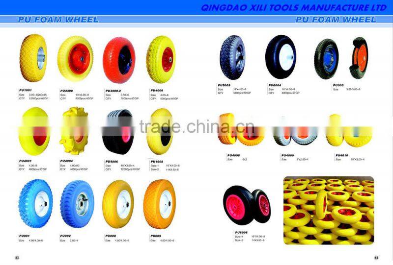 Colorful PU foam rubber wheel with plastic or steel hub
