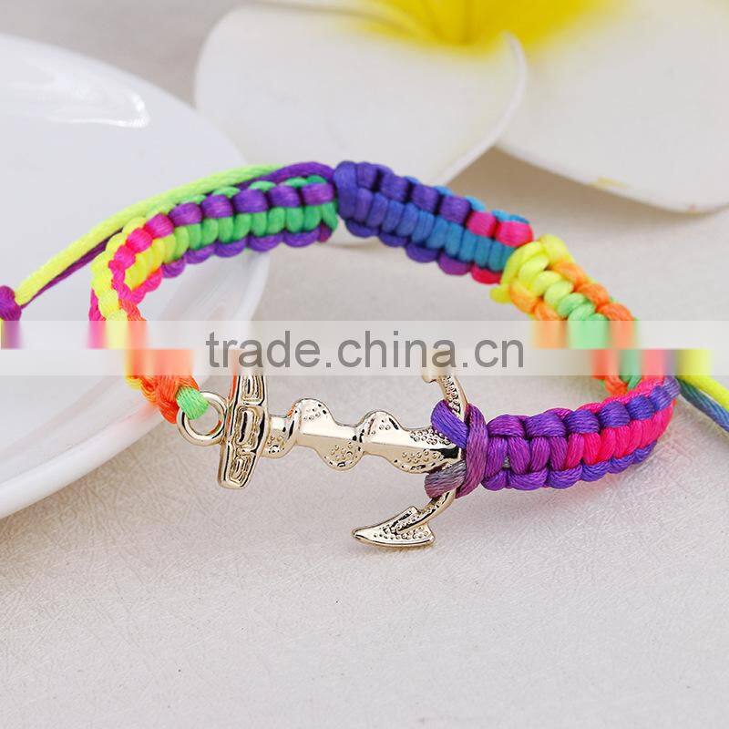 braided silk cord macrame woven bracelet Boat Nautical Navy Anchor Bracelet with Adjustable Knot