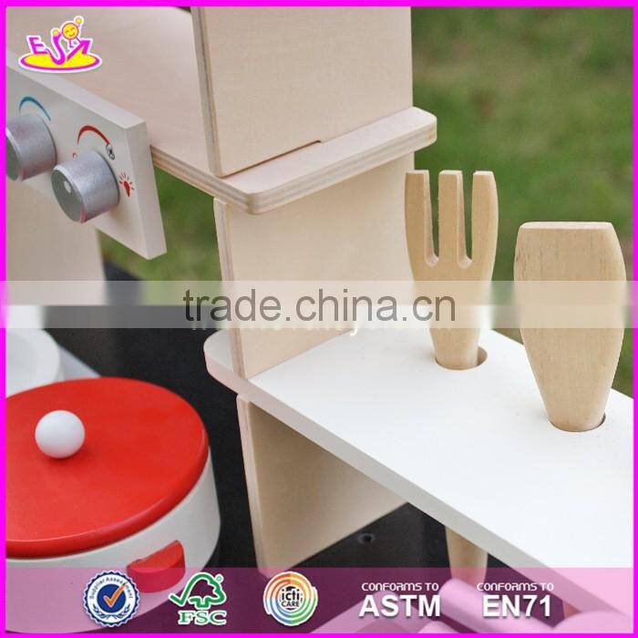 2017 New design red kids pretend play wooden kitchen toy W10C211