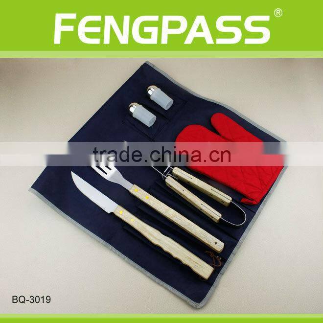 6pcs stainless steel BBQ set in nylon pouch (105-106-77)