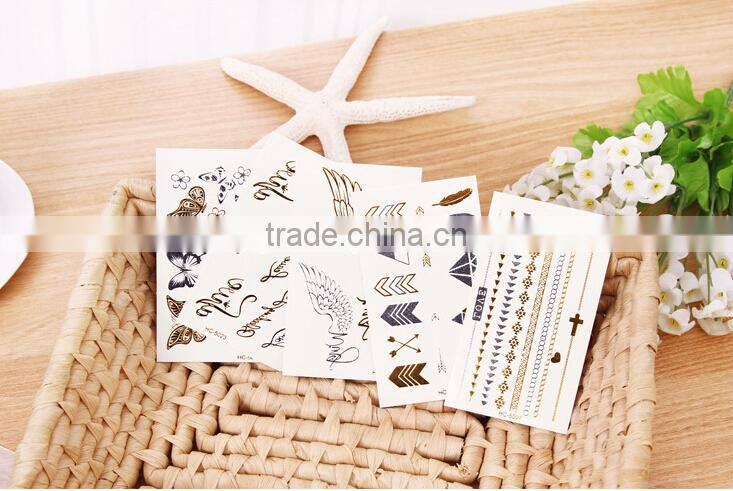 Custom metallic tattoo sticker 3D gold foil water transfer tattoo sticker