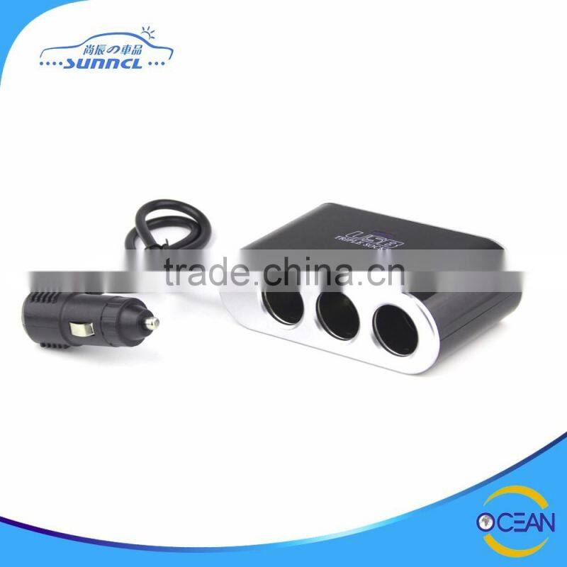 12V 24V Output 5V 1000mA Car Cigarette Lighter Socket Adapter with 3 Holes 2 USB