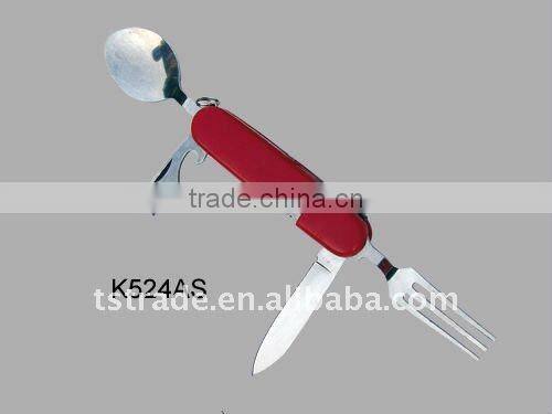 2014 Picnic pocket stainless steel multi outdoor barbecue tool set tableware(K524AS)